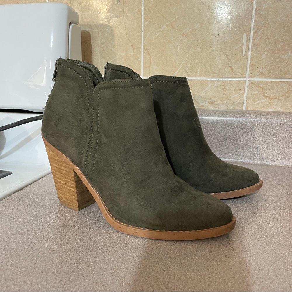 Olive Green Suede Ankle Boots